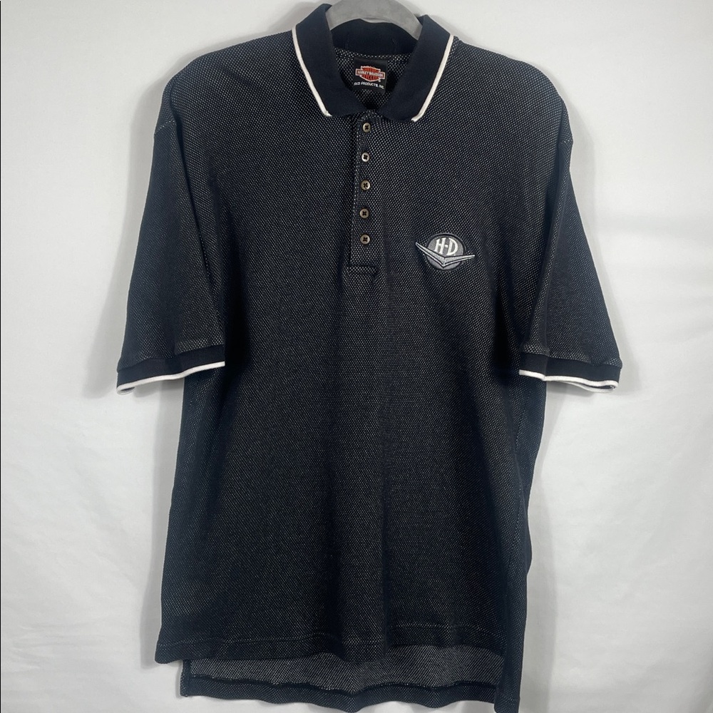 Harley-Davidson Black and White‎ Polo Shirt with Metal Buttons. Size Large.